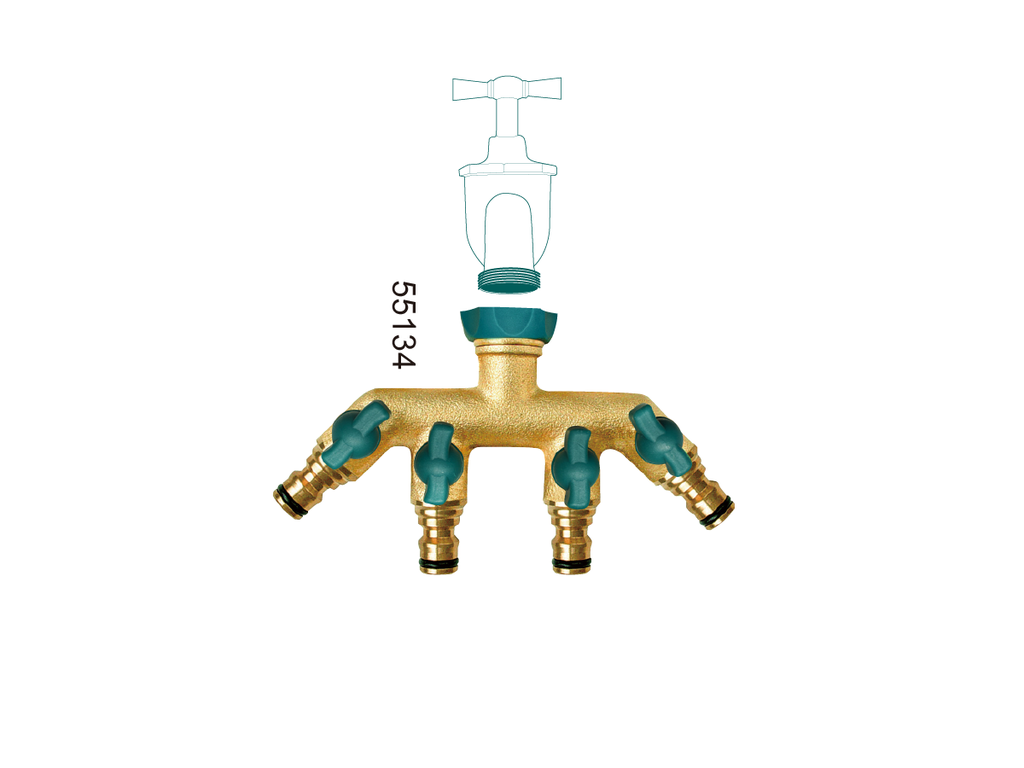 PRO-FLOW BRASS-TPR 4-WAY DISTRIBUTOR  (Size: 3/4") 